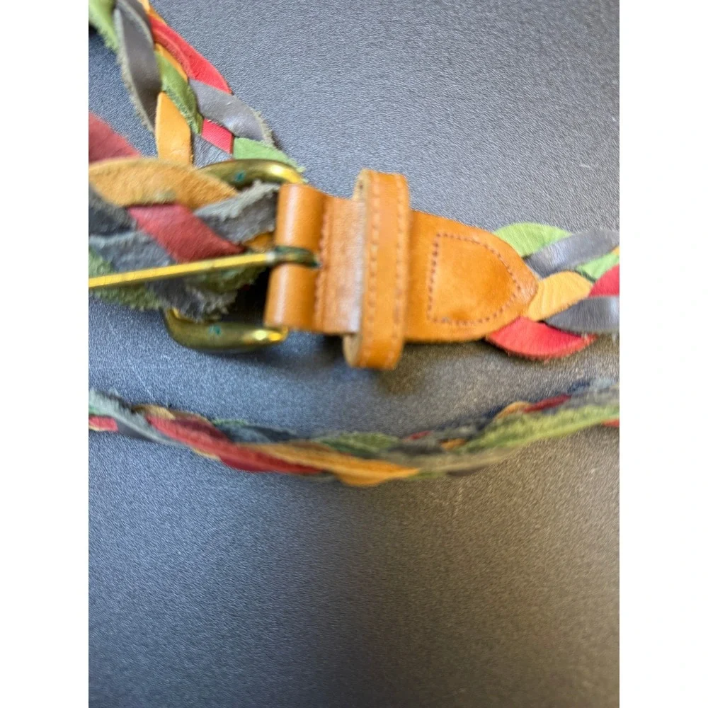 Vintage Braided Leather Belt Womens‎ Small Multicolor Woven Boho Made in USA